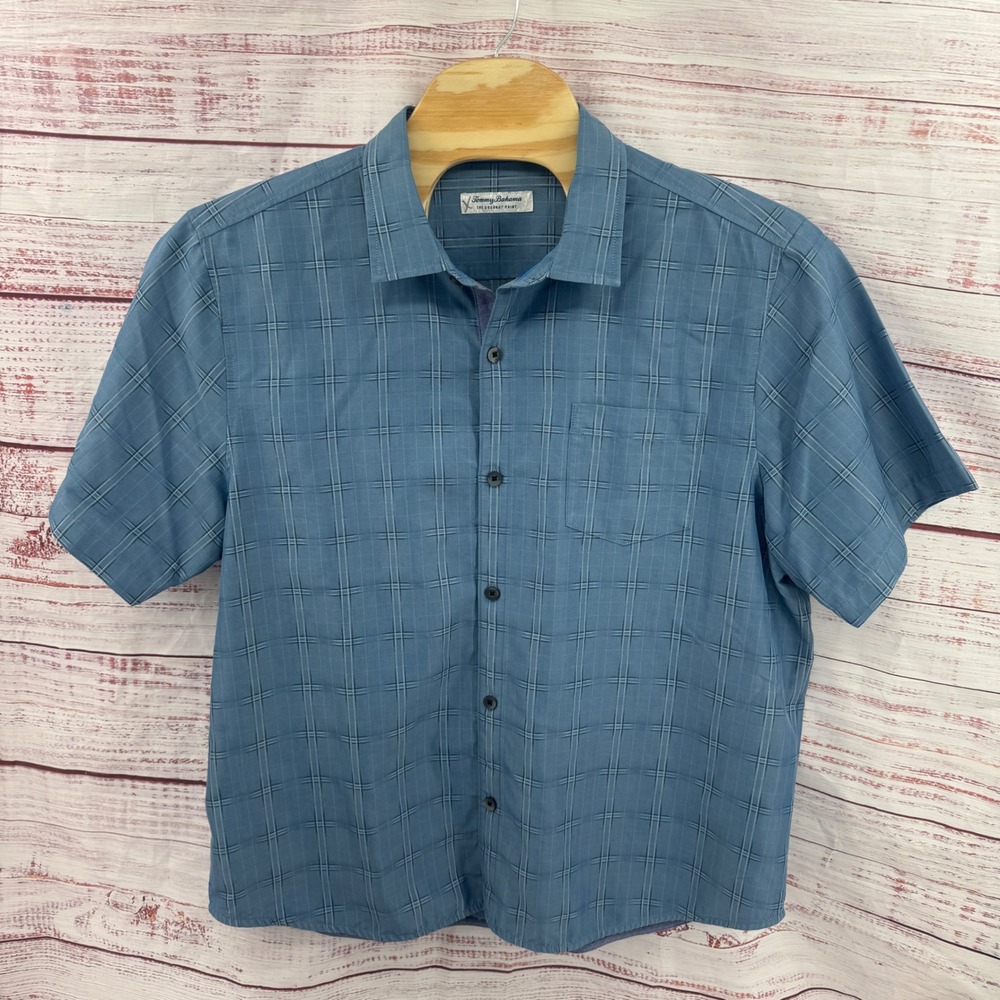 Tommy Bahama Shirt Mens 2XL Coconut Point IslandZone Blue Grid Short Sleeve